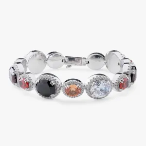 Multi Gemstone Oval Cut Halo Moissanite Bracelet