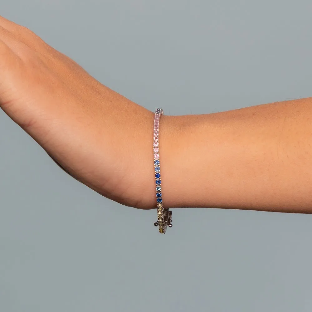 Multicolor Rainbow Sapphire Tennis Bracelet (3.60 ct.) in 14K Gold