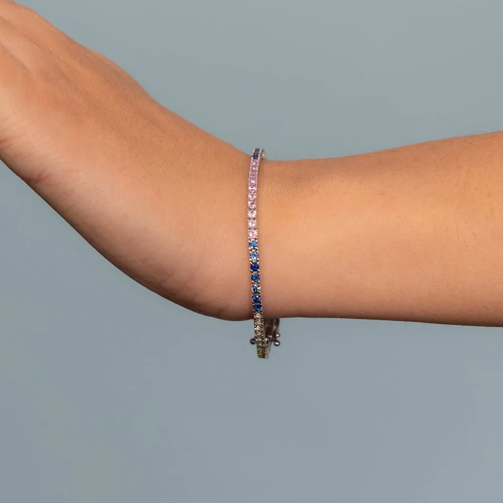 Multicolor Rainbow Sapphire Tennis Bracelet (3.60 ct.) in 14K Gold