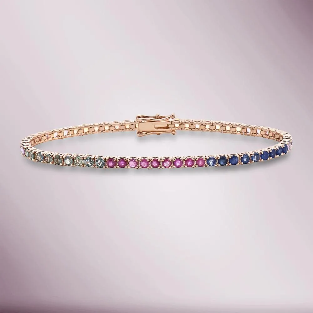 Multicolor Rainbow Sapphire Tennis Bracelet (3.60 ct.) in 14K Gold
