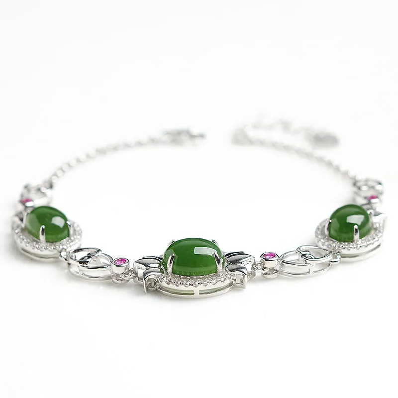 Natural Jade Bracelet Nephrite Silver Adjustable Bracelet WB13