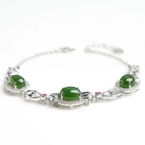 Natural Jade Bracelet Nephrite Silver Adjustable Bracelet WB13