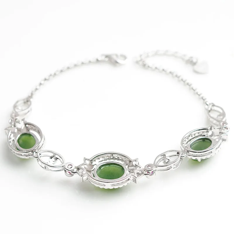 Natural Jade Bracelet Nephrite Silver Adjustable Bracelet WB13