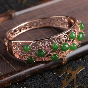 Natural Jade Bracelet Nephrite Silver Tourmaline Bracelet ZNB165