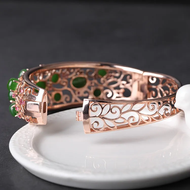 Natural Jade Bracelet Nephrite Silver Tourmaline Bracelet ZNB165