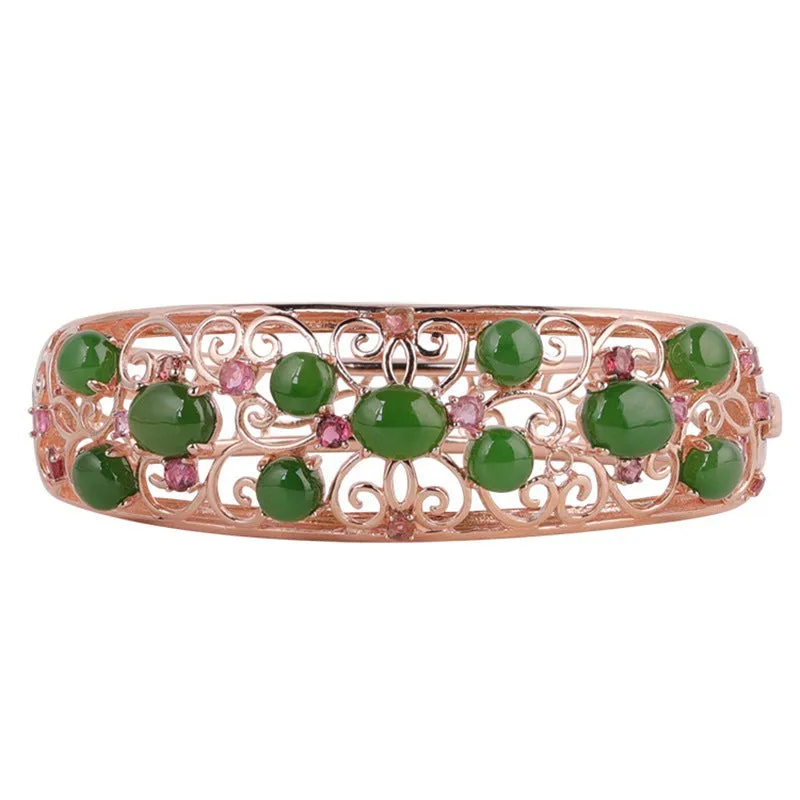 Natural Jade Bracelet Nephrite Silver Tourmaline Bracelet ZNB165