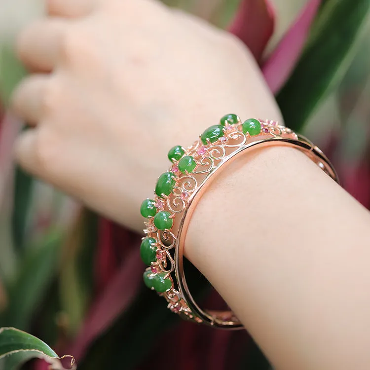 Natural Jade Bracelet Nephrite Silver Tourmaline Bracelet ZNB165