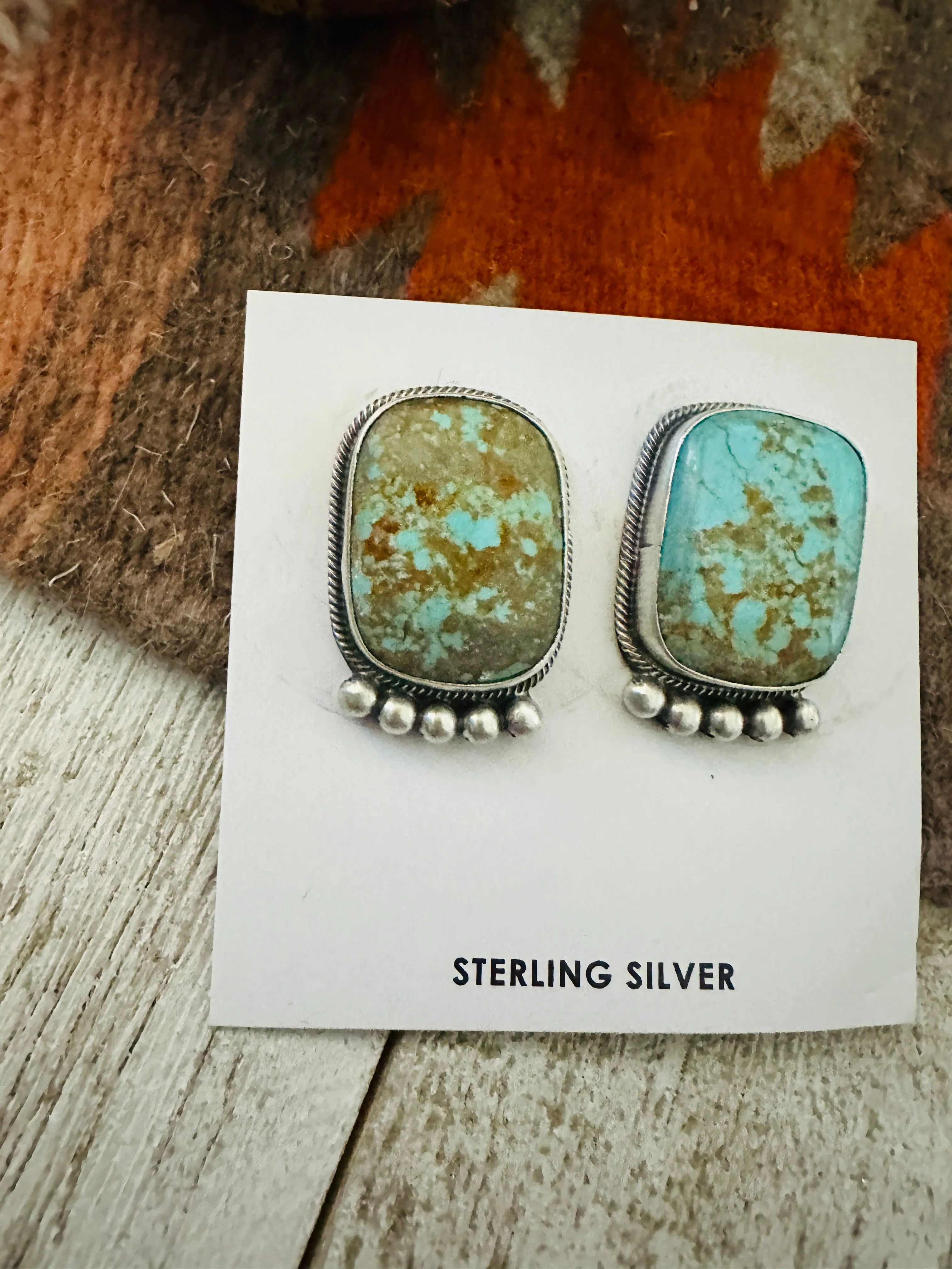 Navajo Number 8 Turquoise and Sterling Silver Post Earrings