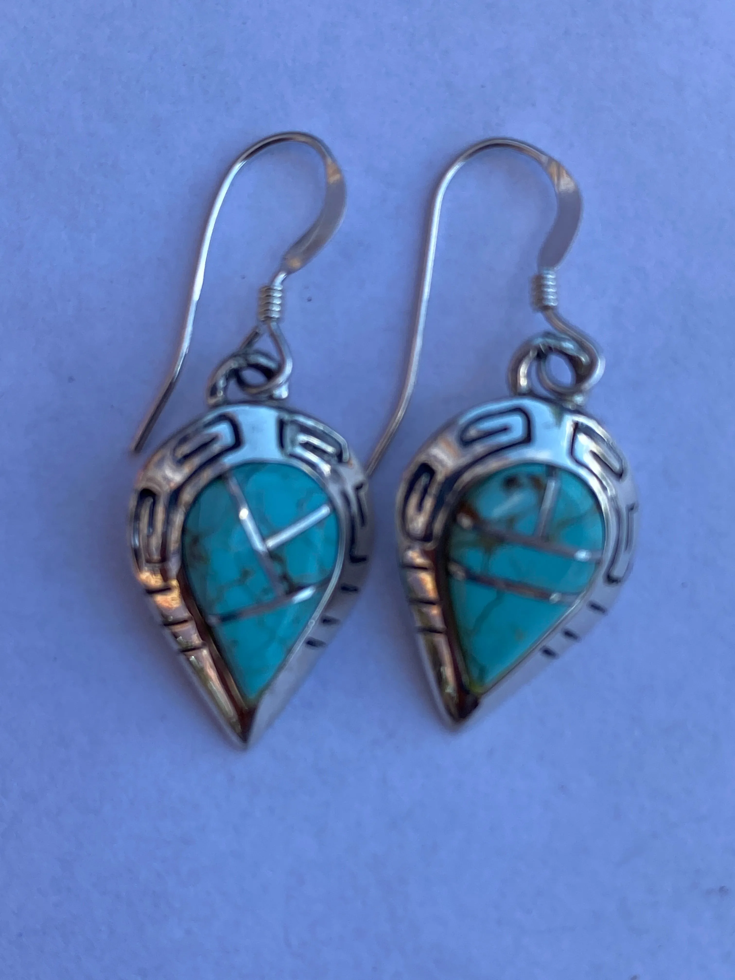 Navajo Turquoise 8 & Sterling Silver Drop Dangle Earringsq