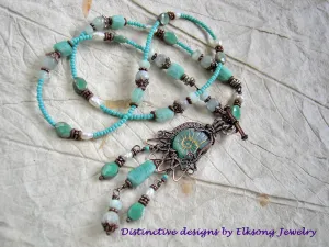Ocean Spirit Necklace, Aqua Gemstone, Copper & Glass Nautilus