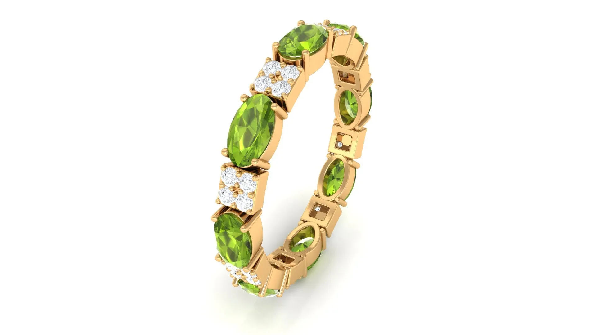 Oval Cut Peridot and Diamond Eternity Ring