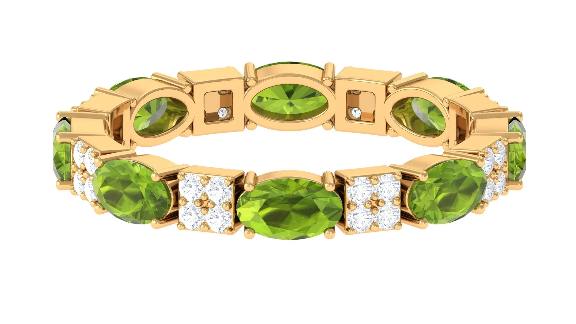 Oval Cut Peridot and Diamond Eternity Ring