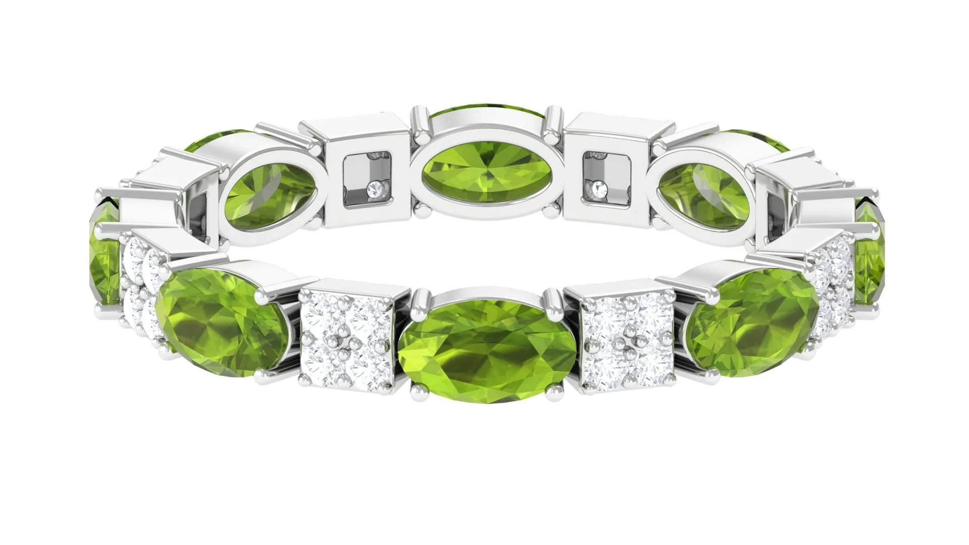 Oval Cut Peridot and Diamond Eternity Ring