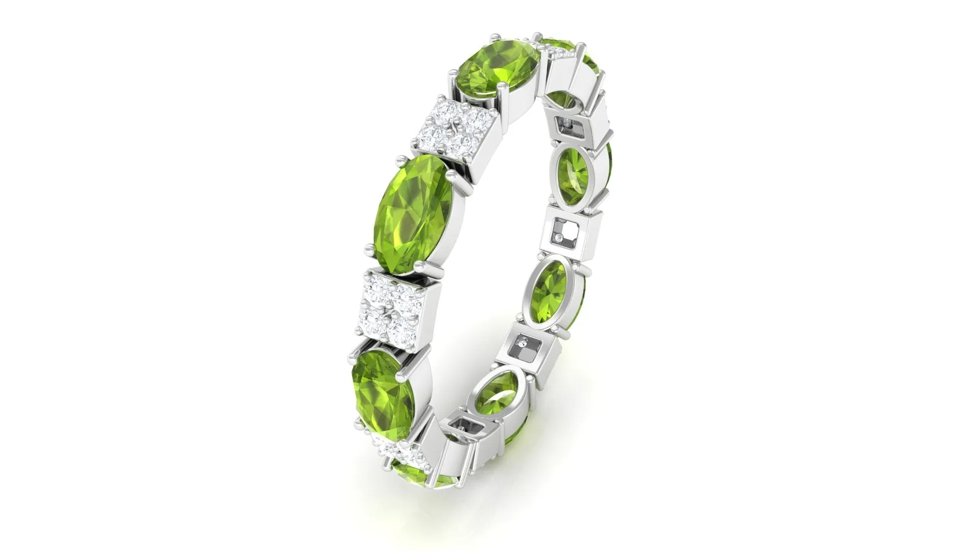 Oval Cut Peridot and Diamond Eternity Ring