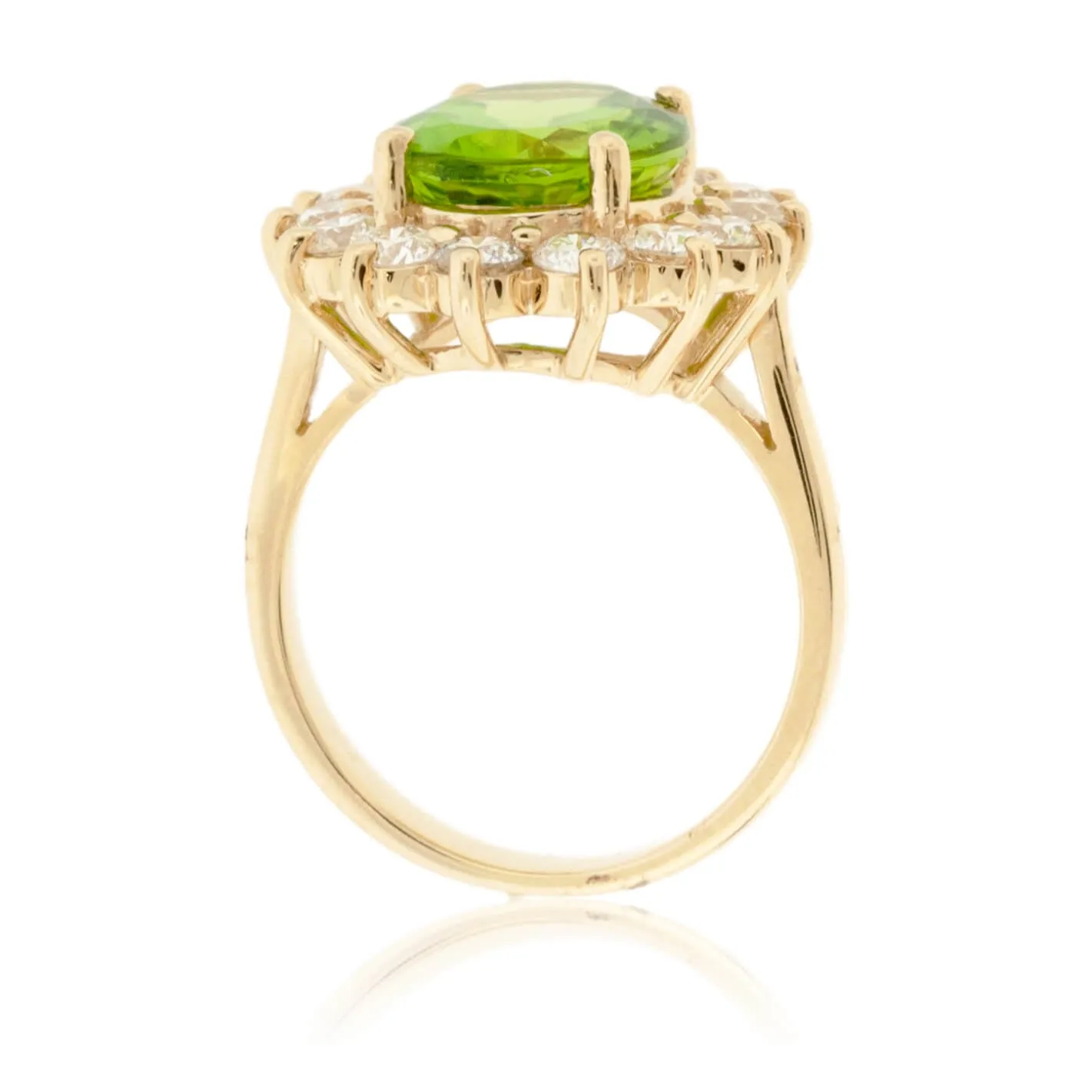 Oval Peridot & Classic Diamond Halo Ring