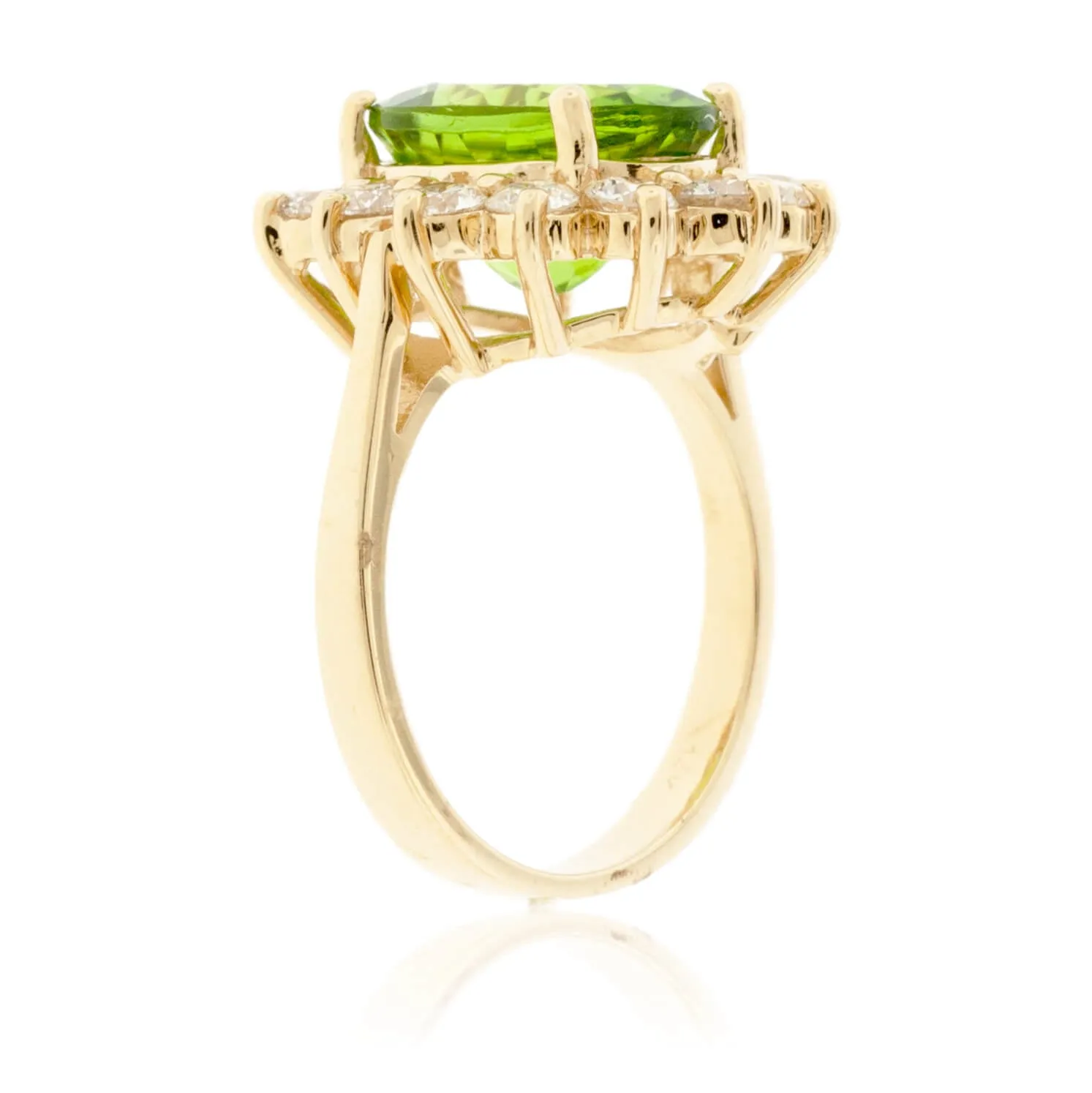 Oval Peridot & Classic Diamond Halo Ring