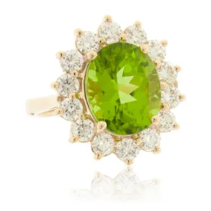 Oval Peridot & Classic Diamond Halo Ring