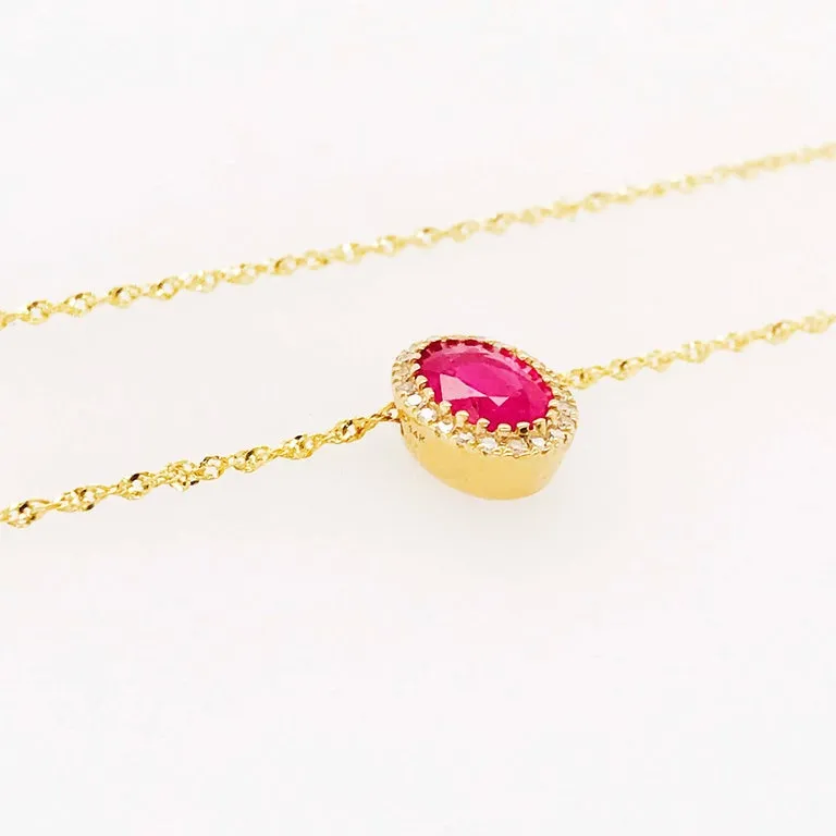 Oval Ruby Diamond Halo Necklace
