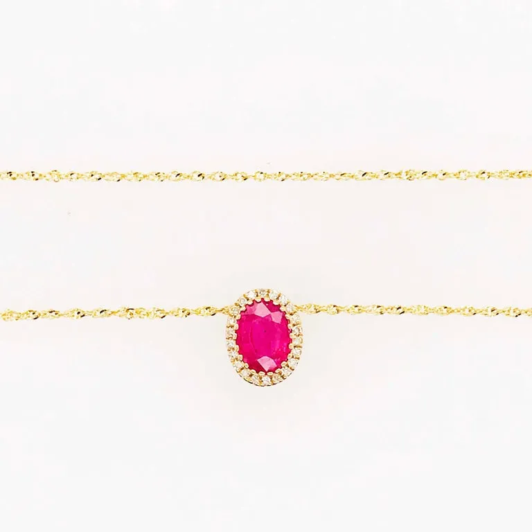 Oval Ruby Diamond Halo Necklace