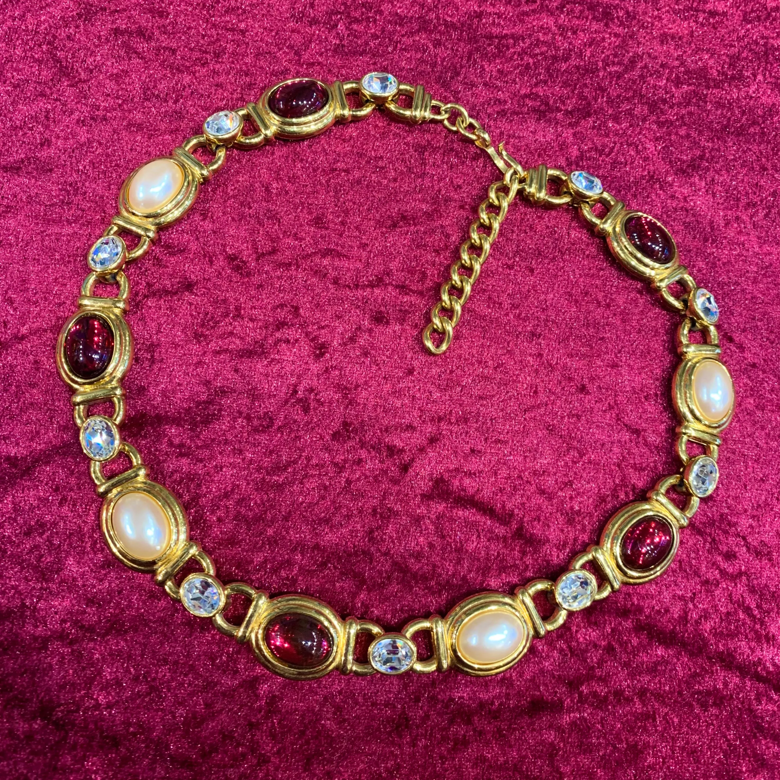 Pearl and ruby glass vintage necklace by Monet