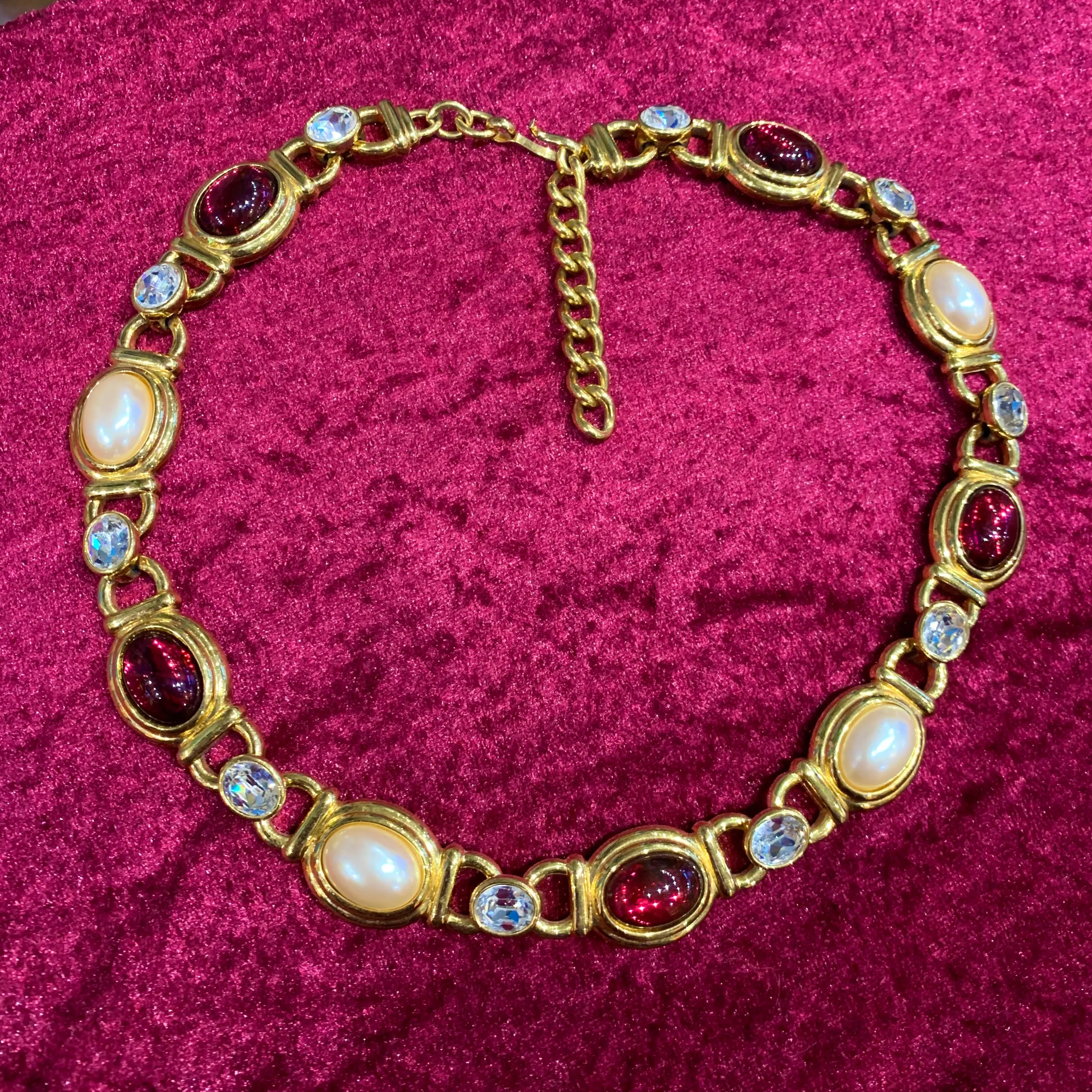 Pearl and ruby glass vintage necklace by Monet