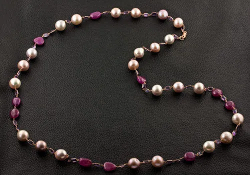 Pearl, Ruby & Amethyst Necklace