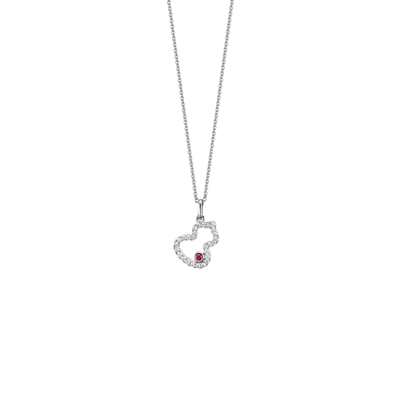 Petite Wulu Necklace White Gold Diamonds with Ruby