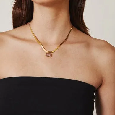 Pink Amethyst Tab Herringbone Necklace