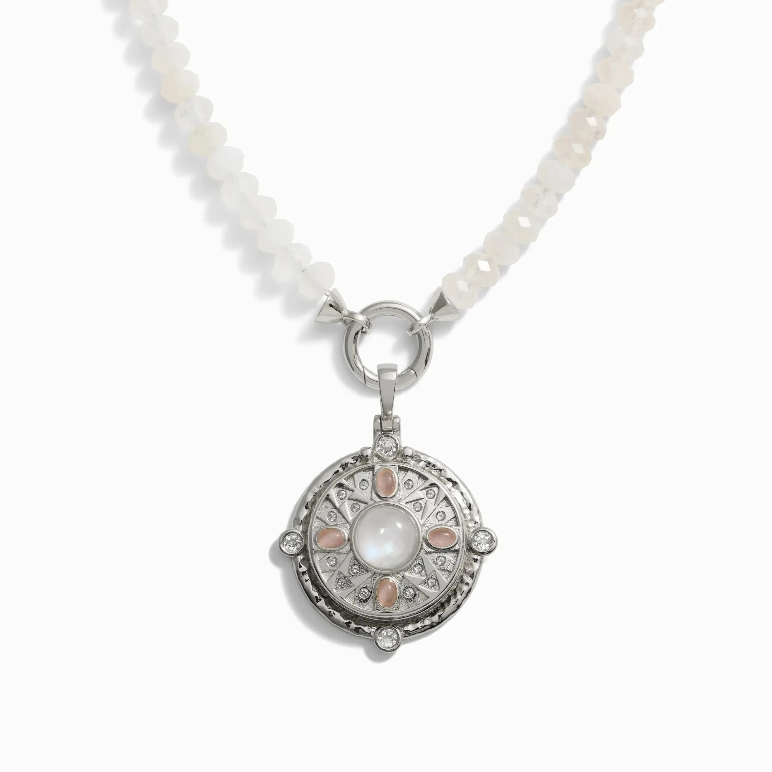 Pink Manifestation Locket Moonstone Charm Necklace