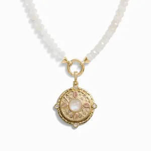 Pink Manifestation Locket Moonstone Charm Necklace