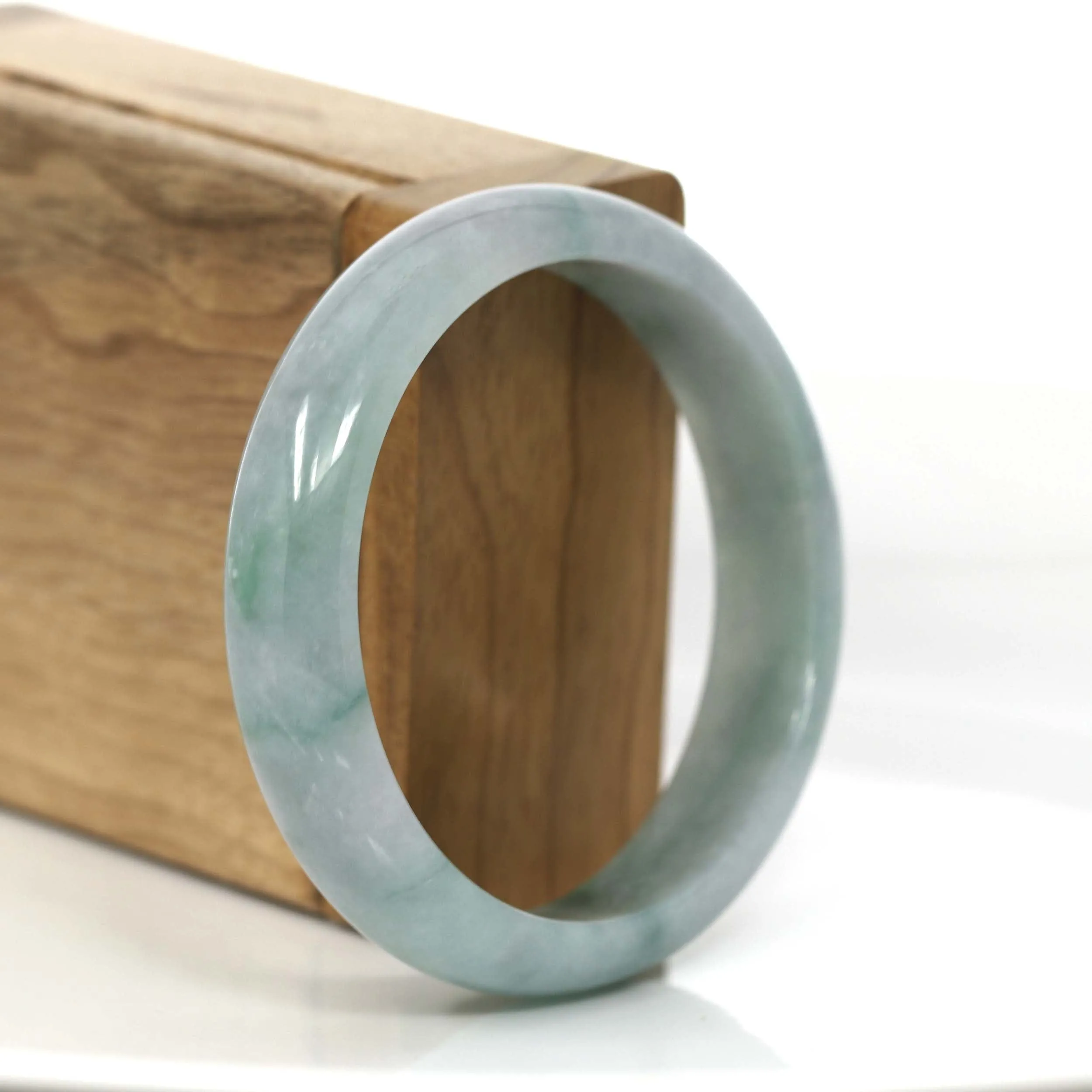 "Classic Half Round" Blue- Green Jadeite Jade Bangle Bracelet (57.22 mm) #694