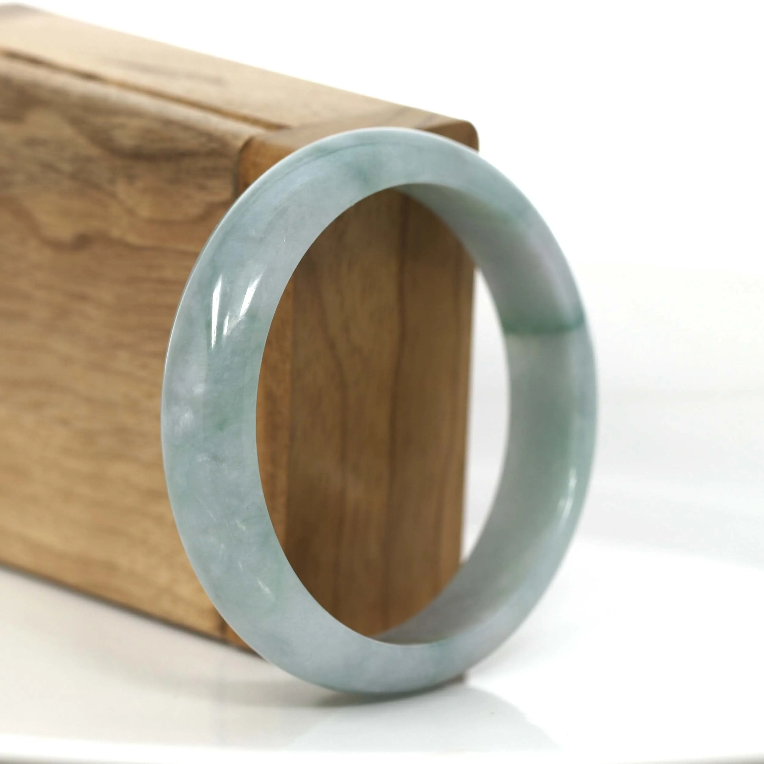 "Classic Half Round" Blue- Green Jadeite Jade Bangle Bracelet (57.22 mm) #694