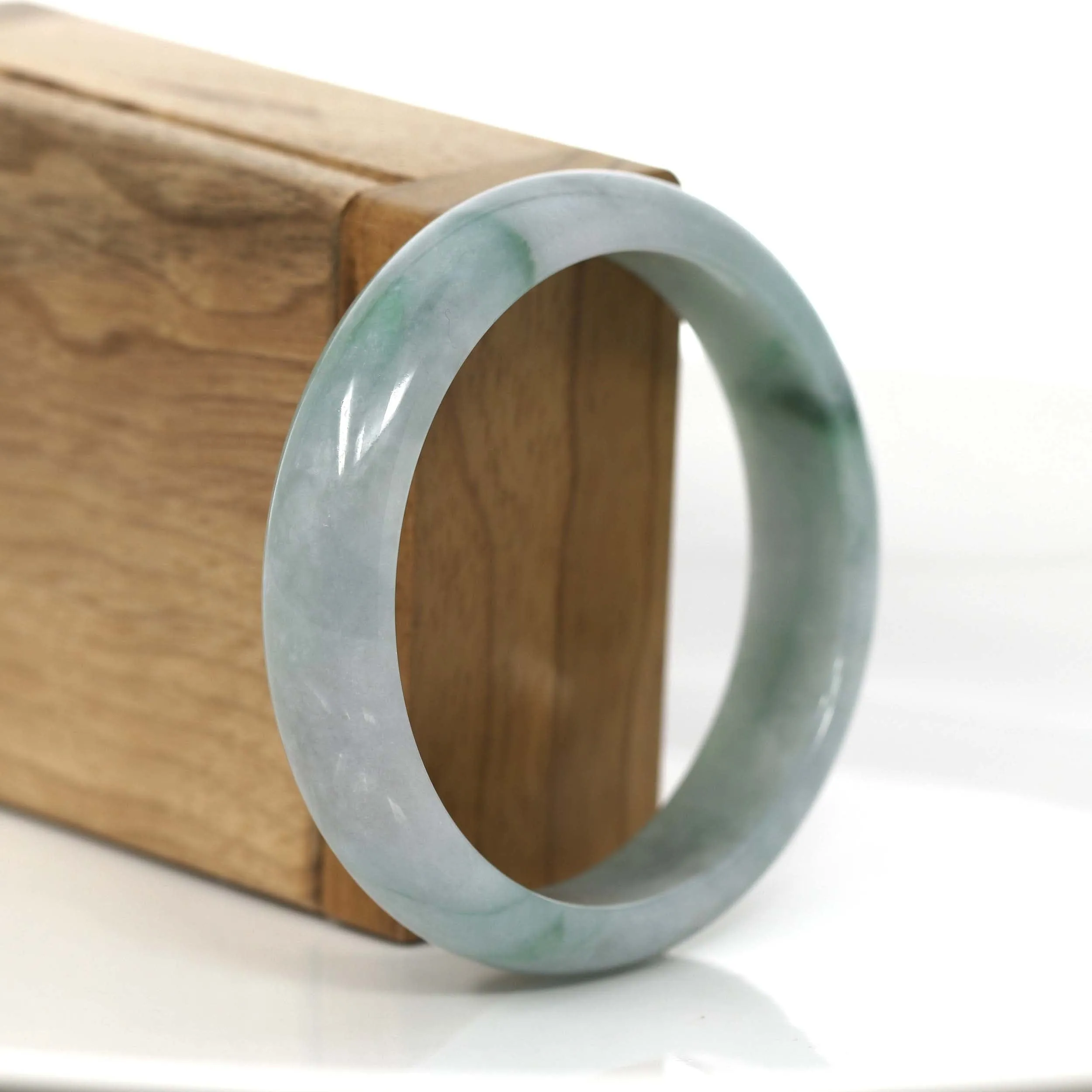 "Classic Half Round" Blue- Green Jadeite Jade Bangle Bracelet (57.22 mm) #694
