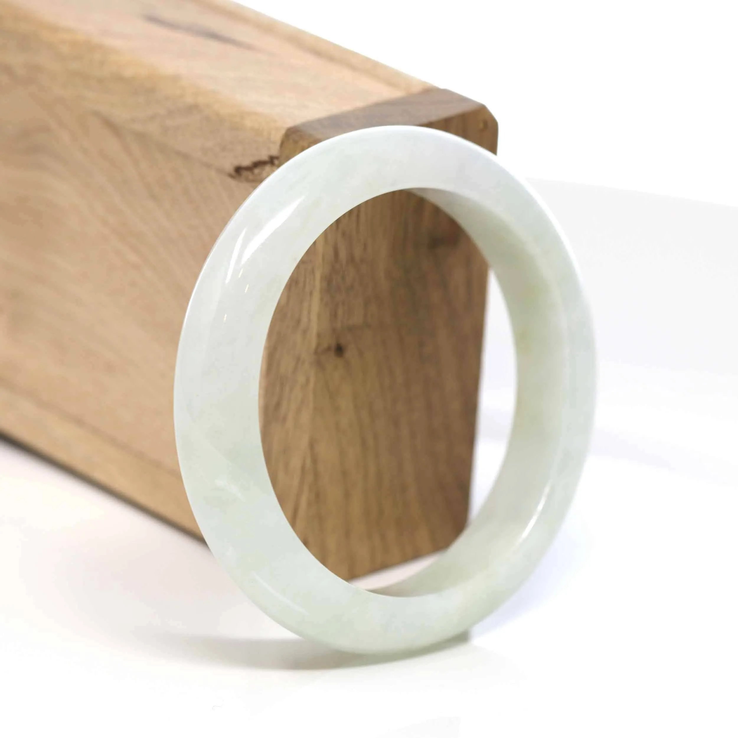 RealJade® "Classic Bangle" Whitish Green Natural Jadeite Jade Bangle (57.16mm) #505