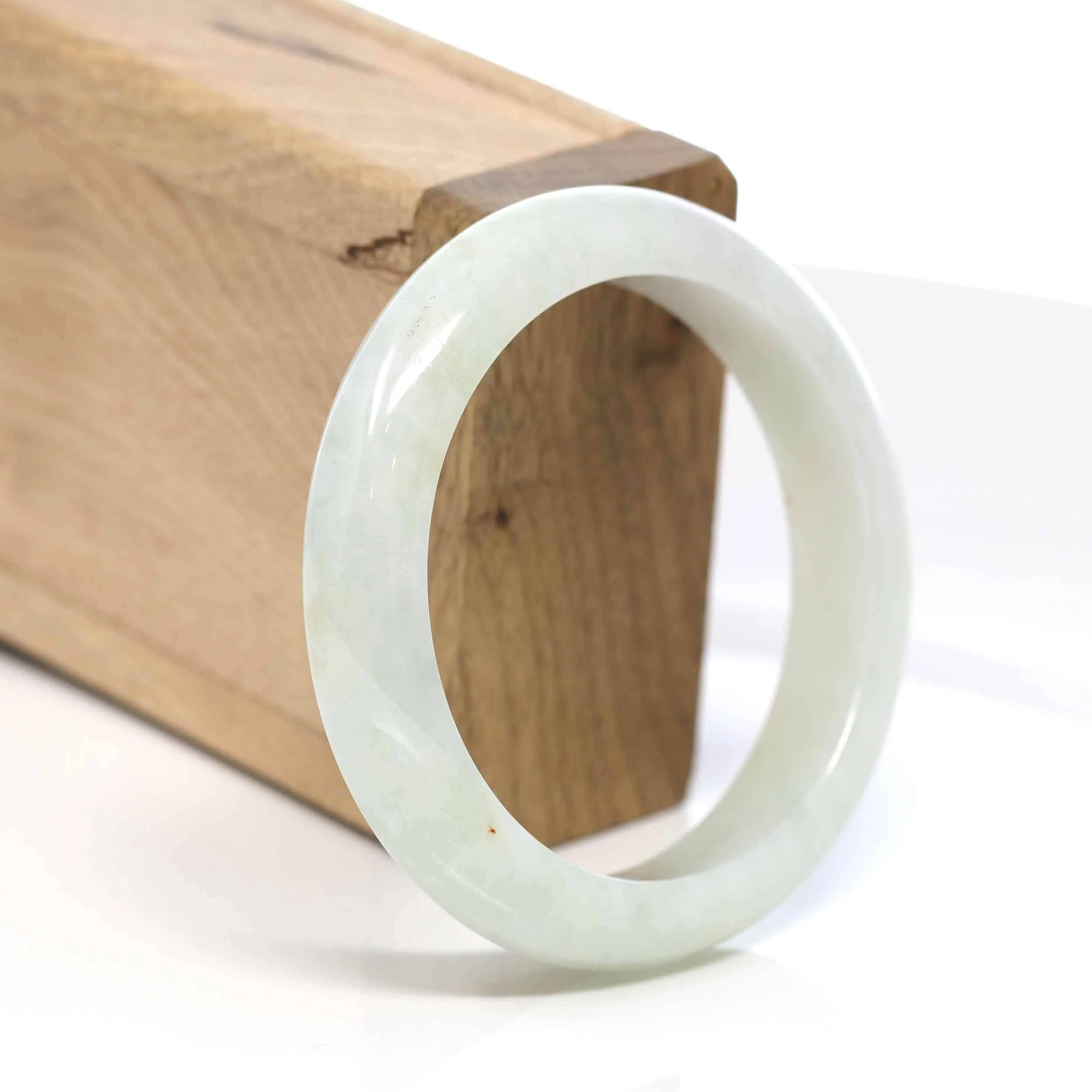 RealJade® "Classic Bangle" Whitish Green Natural Jadeite Jade Bangle (57.16mm) #505