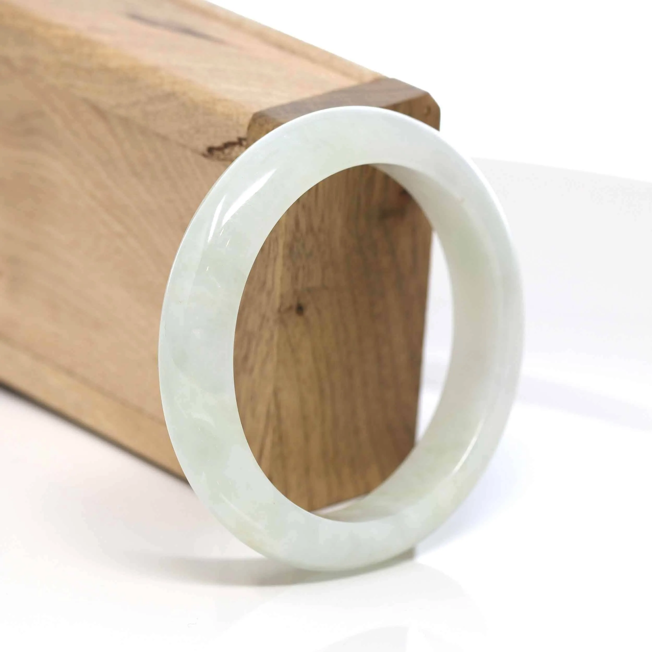 RealJade® "Classic Bangle" Whitish Green Natural Jadeite Jade Bangle (57.16mm) #505