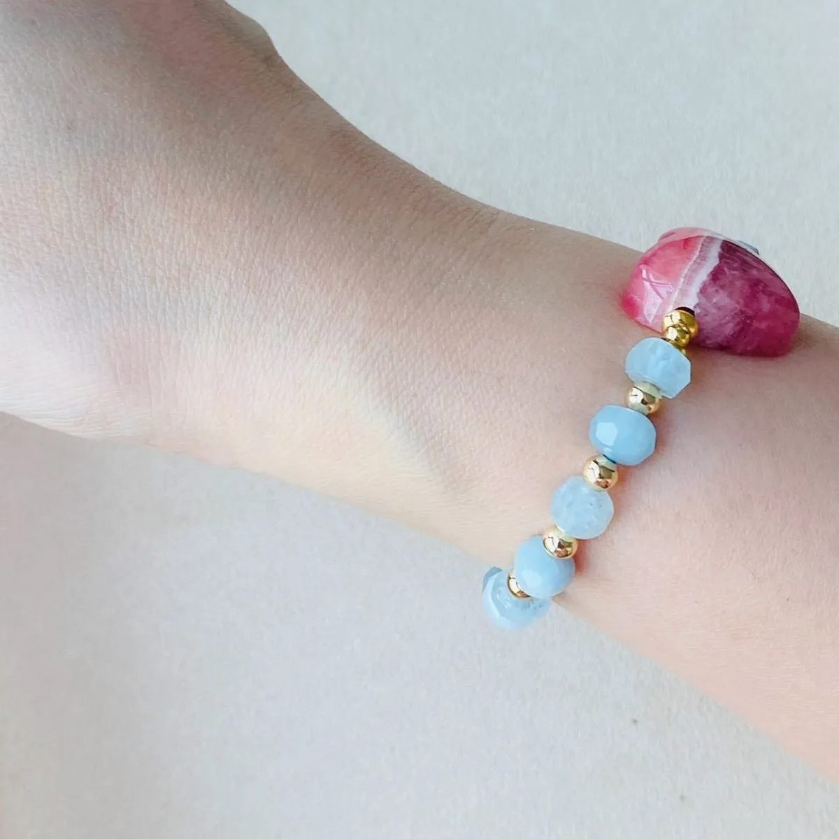 Rhodochrosite & Aquamarine Bracelet
