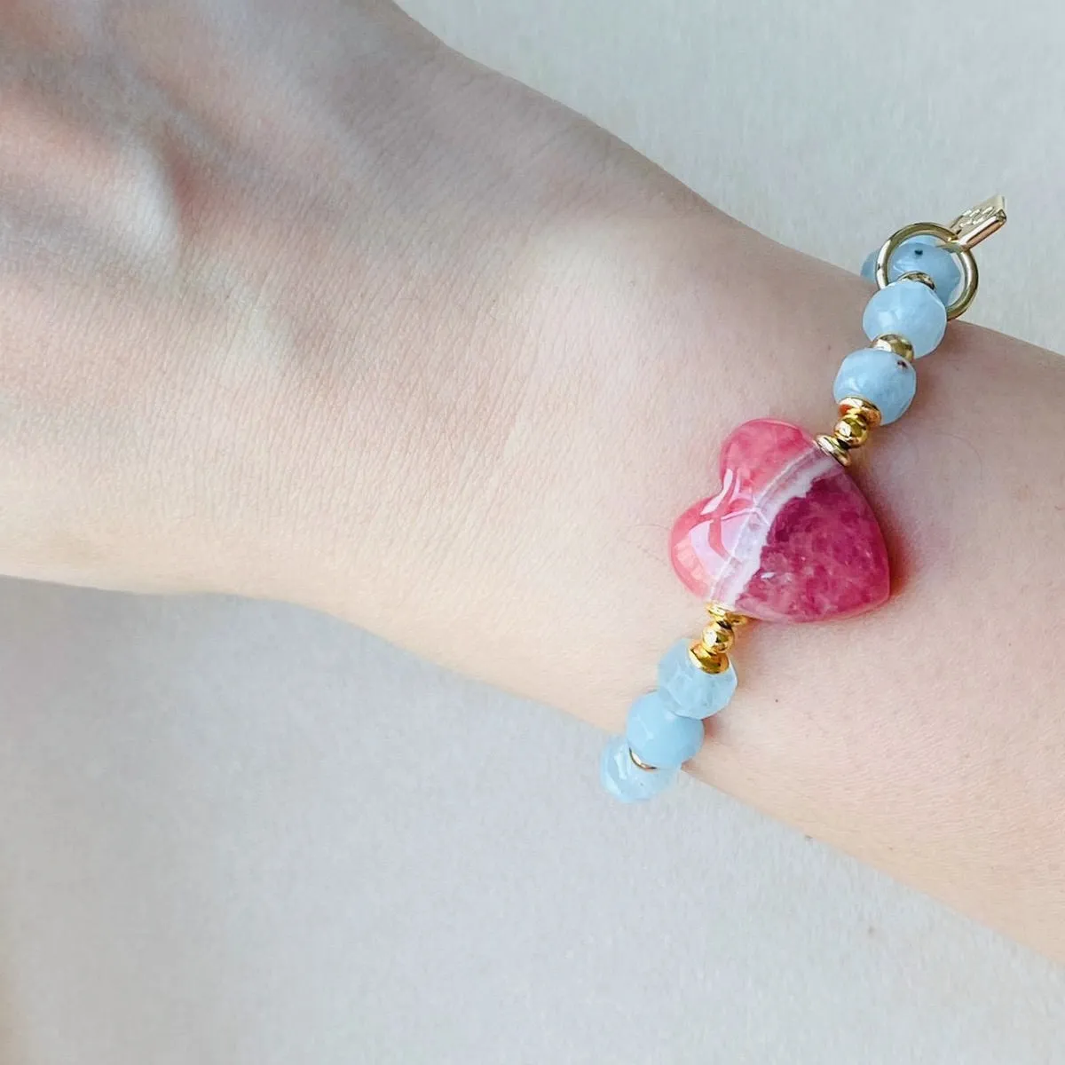 Rhodochrosite & Aquamarine Bracelet