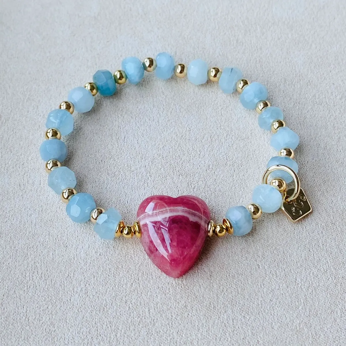 Rhodochrosite & Aquamarine Bracelet