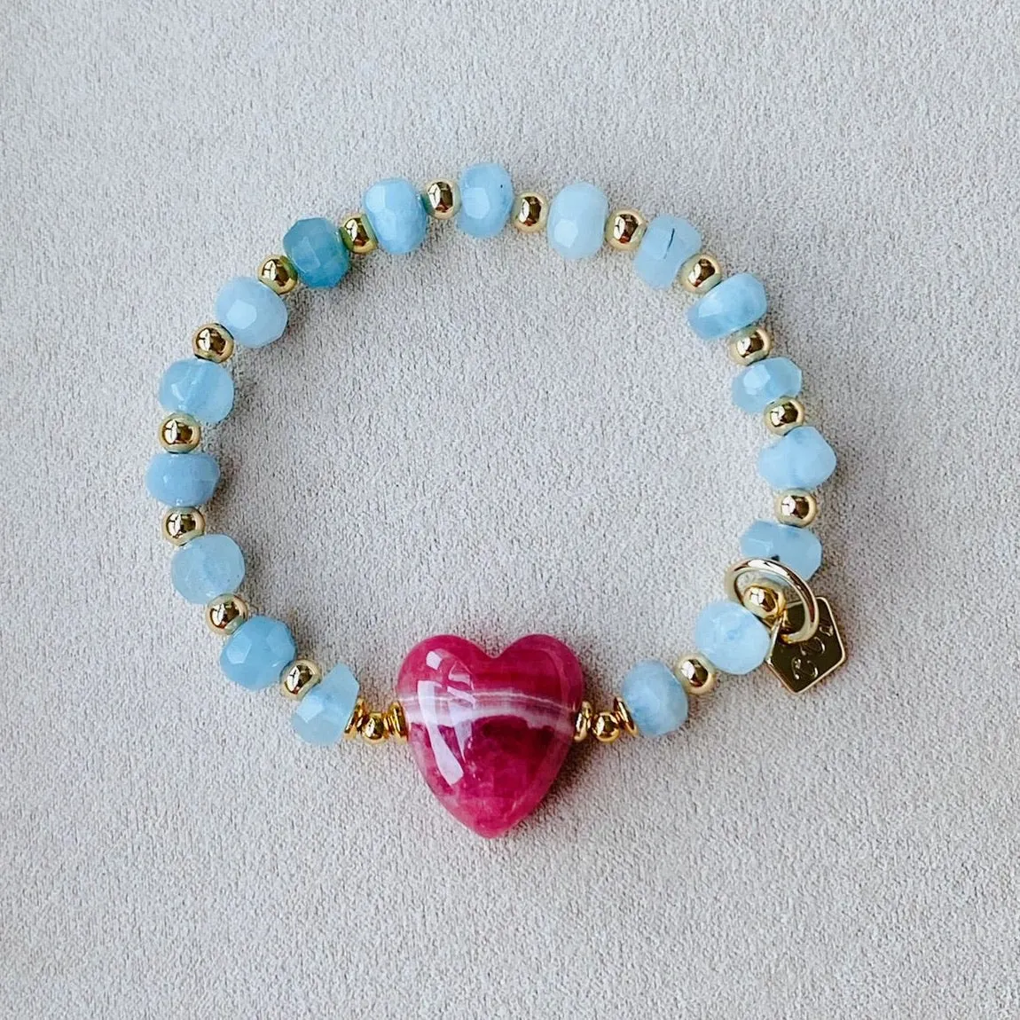 Rhodochrosite & Aquamarine Bracelet