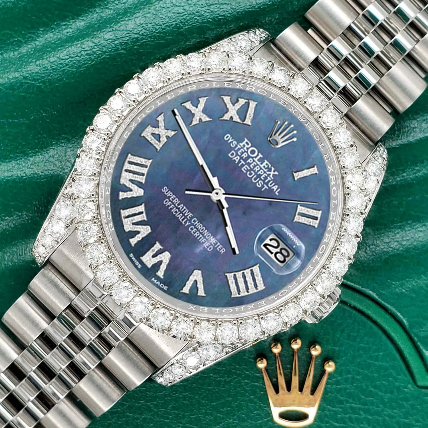 Rolex Datejust  36mm 4.2CT Diamond Bezel/Lugs/Black Pearl Roman Dial Watch TFJ-142508675
