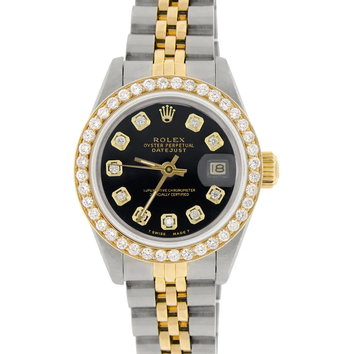 Rolex Datejust Ladies 2-Tone 26mm Diamond Bezel/Black Dial Jubilee Watch TFJ-142508032