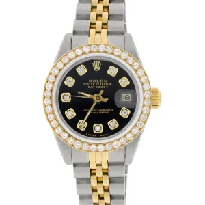 Rolex Datejust Ladies 2-Tone 26mm Diamond Bezel/Black Dial Jubilee Watch TFJ-142508032