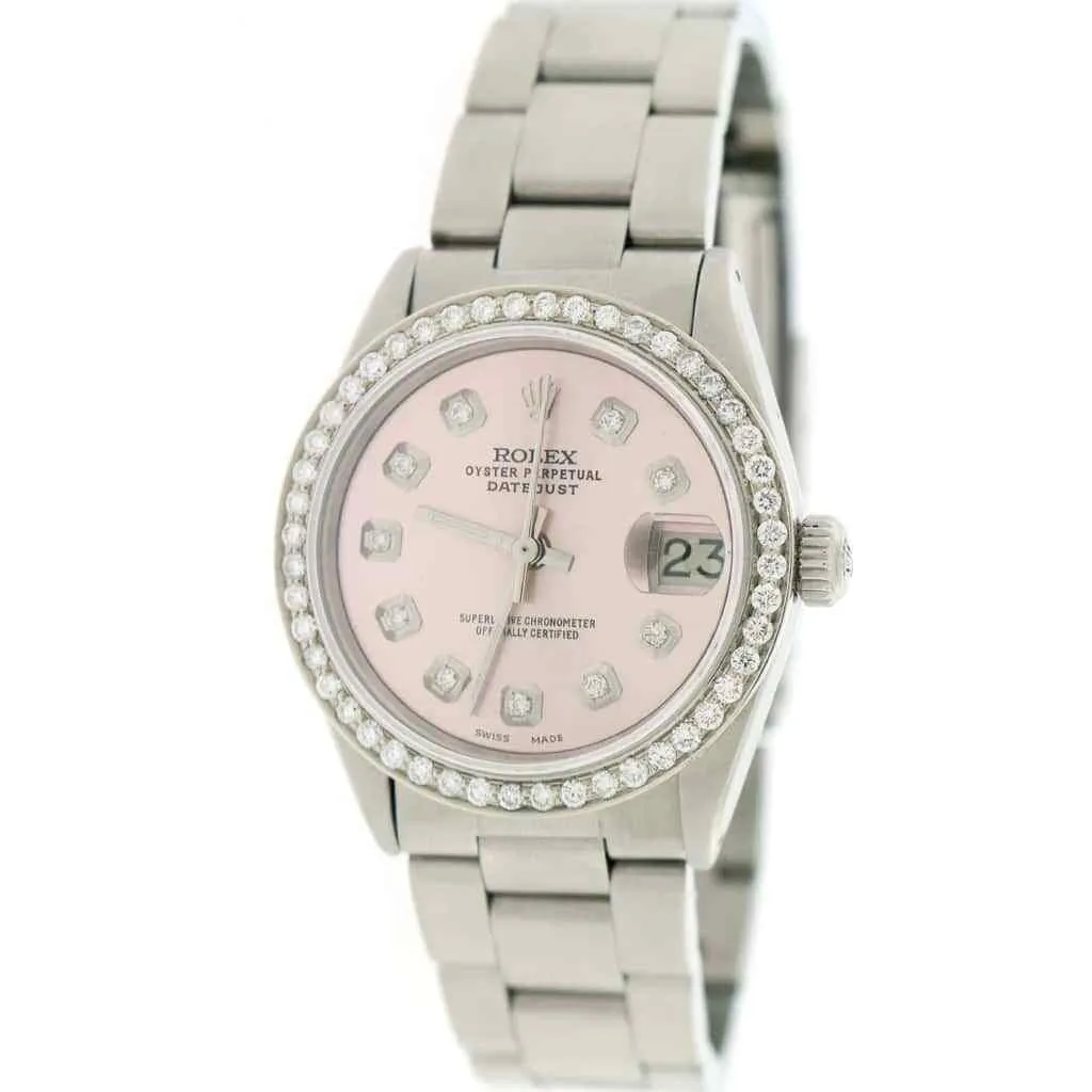 Rolex Datejust Midsize 31mm Steel Oyster Watch w/Coral Pink Dial &amp; Diamond Bezel TFJ-142508140