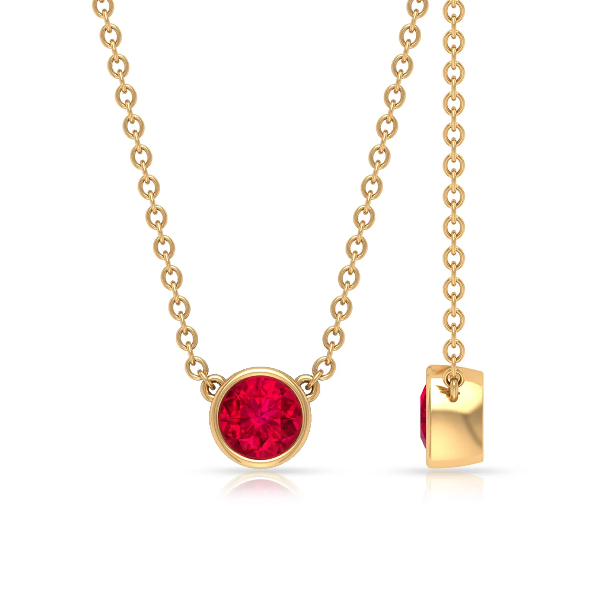 Round Created Ruby Solitaire Necklace