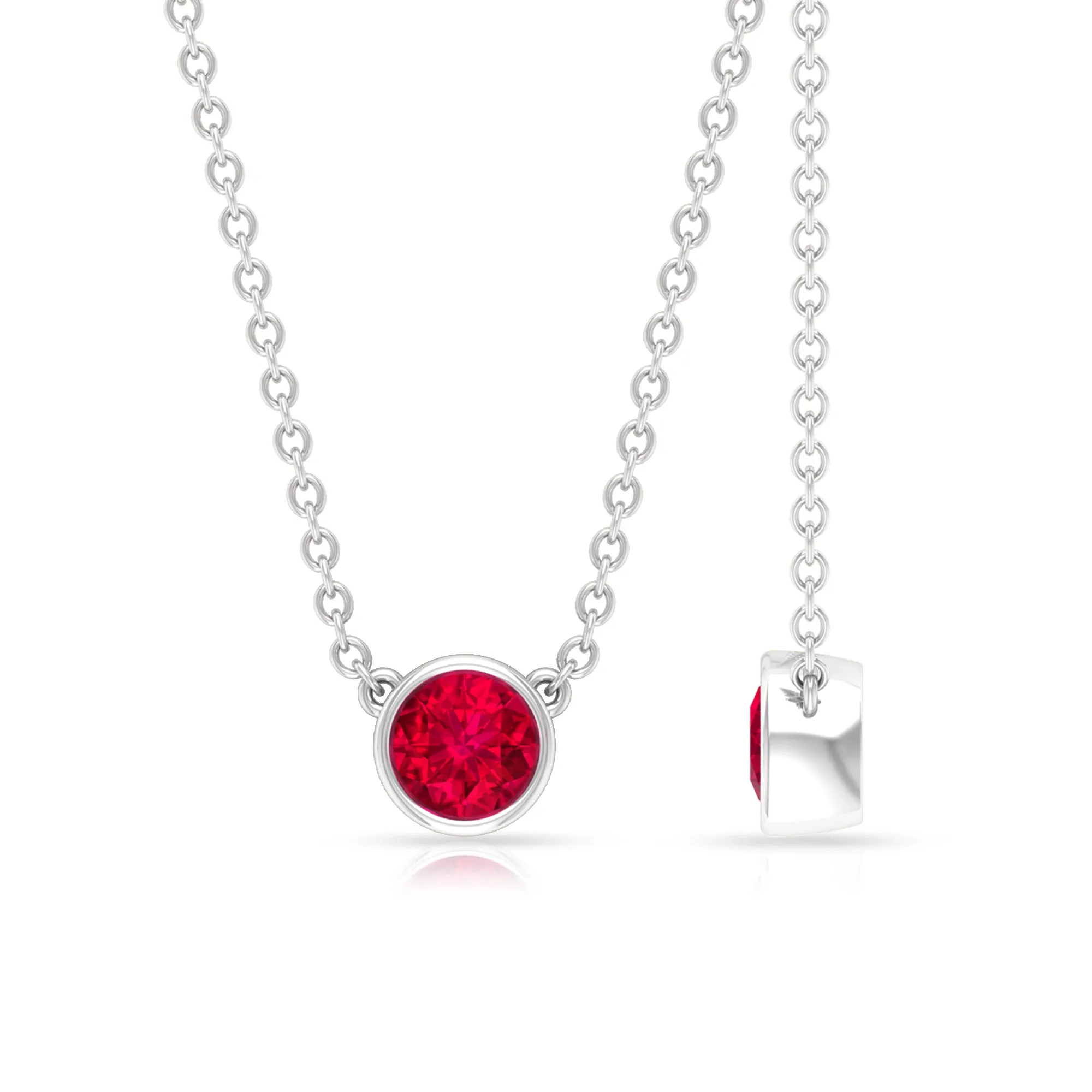 Round Created Ruby Solitaire Necklace