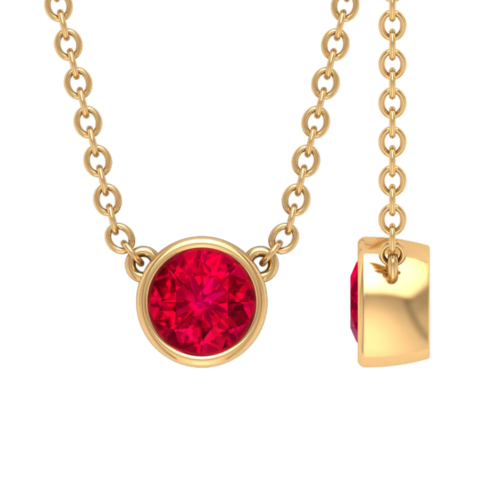 Round Created Ruby Solitaire Necklace