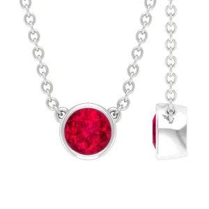 Round Created Ruby Solitaire Necklace