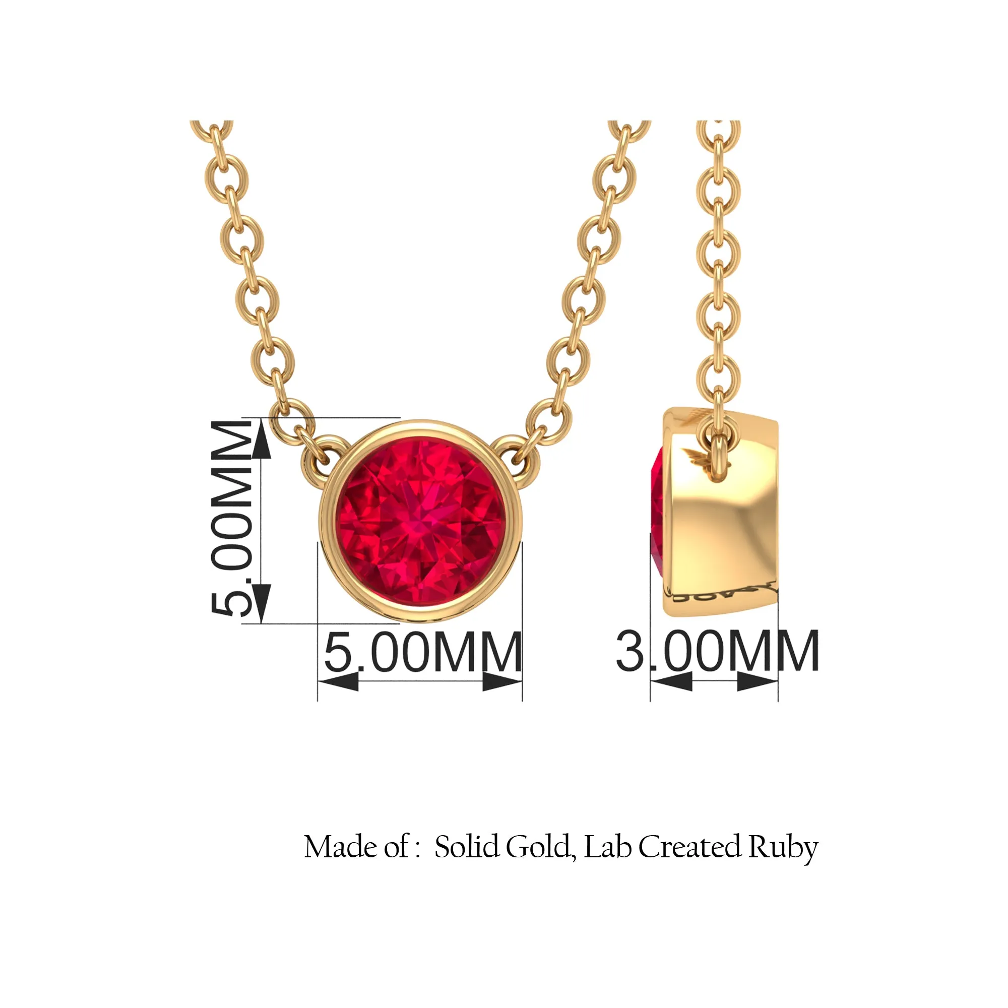 Round Created Ruby Solitaire Necklace