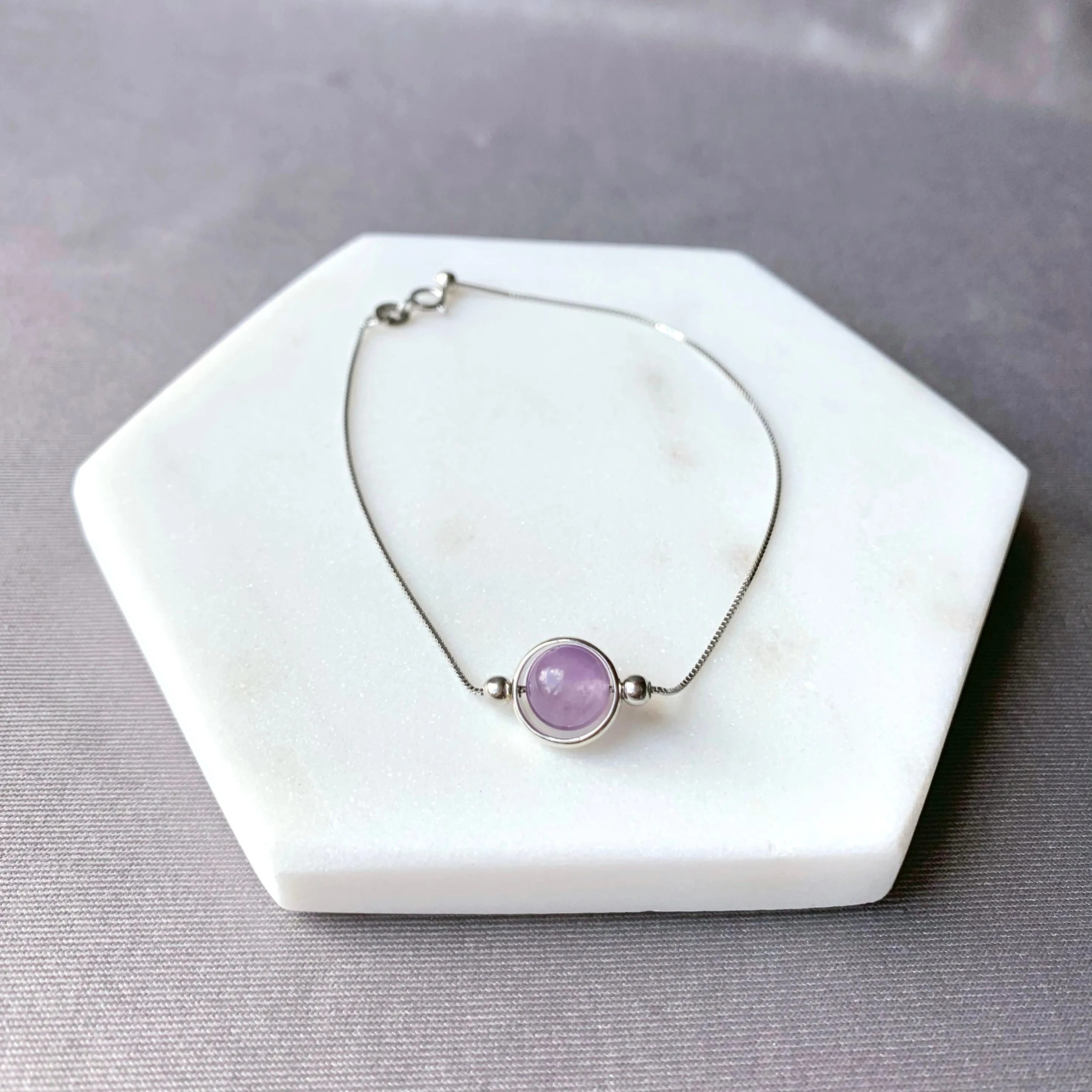 Round Frame 925 Silver Gemstone Bracelet (8mm)